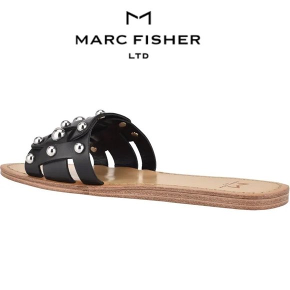 NEW Marc Fisher LTD Pacca Slide Sandal, Size 6.5, 7 and 9 in Black Leather - Picture 2 of 9